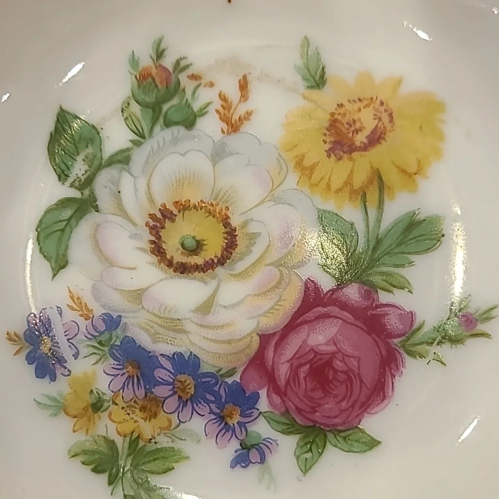 Vintage porcelain pink floral trinket dish